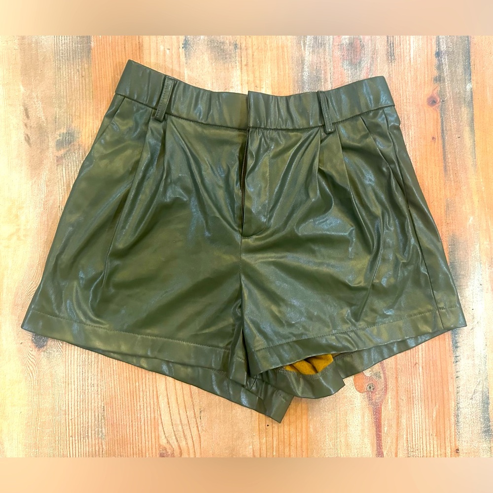 Olive leather shorts, size Large